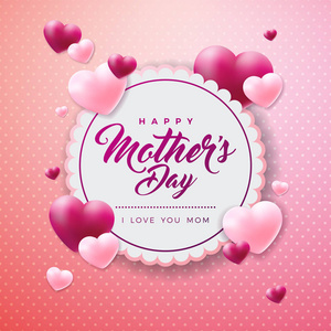 快乐的母亲节贺卡与在粉红色的背景。矢量庆典插图模板与版式设计横幅, 传单, 邀请, 小册子, 海报