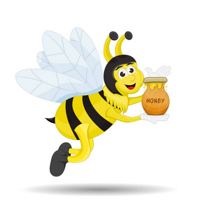 卡通蜜蜂拿着蜂蜜罐