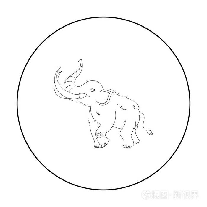 长毛猛犸象图标在白色背景上孤立的轮廓样式.石器时代