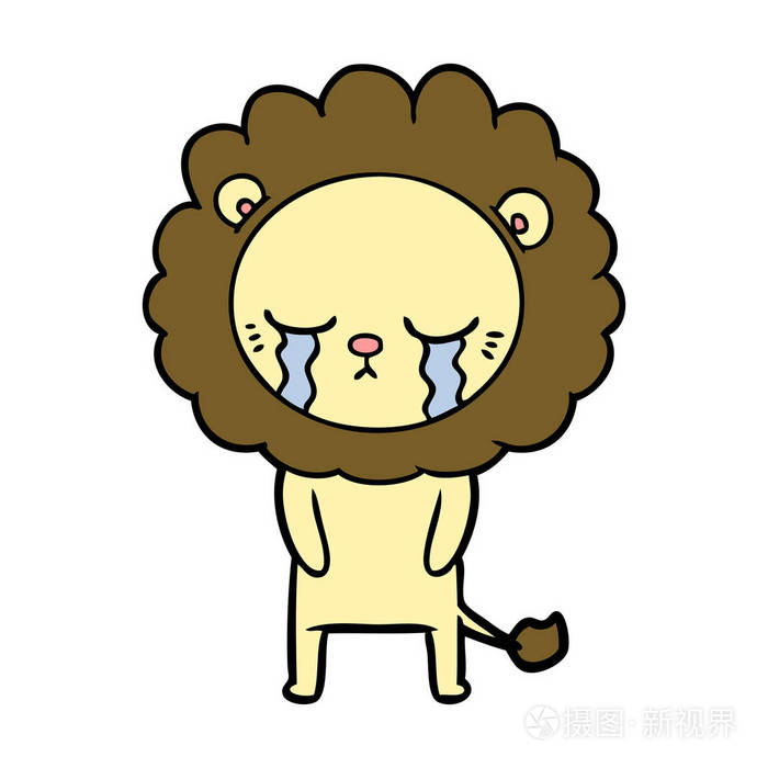 卡通狮子哭泣的矢量插图