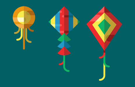 飞行风筝矢量插图风乐趣玩具飞休闲快乐孤立的愉悦字符串活动发挥自由游戏设计度假童年