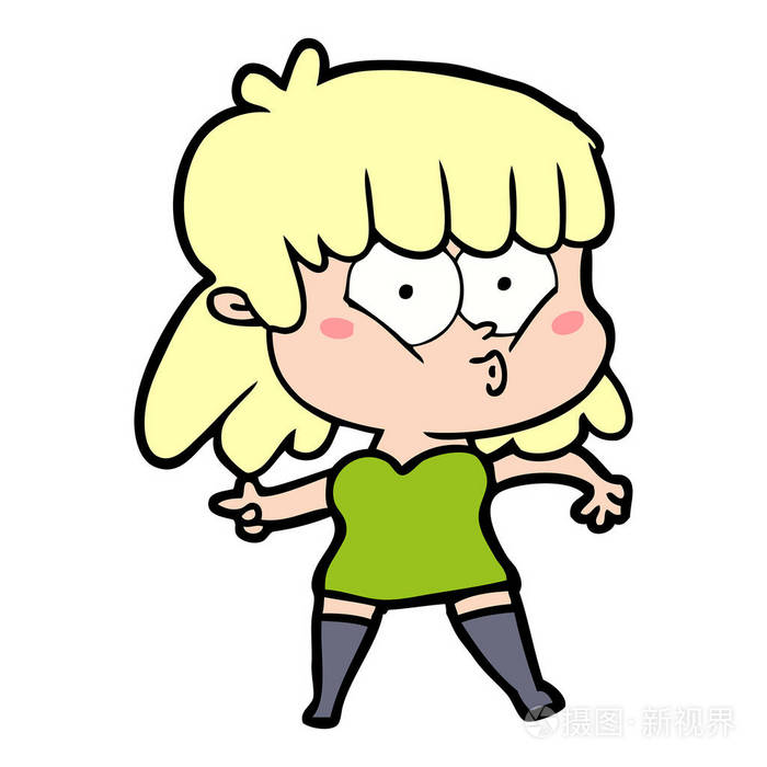 卡通吹口哨女孩的矢量插图
