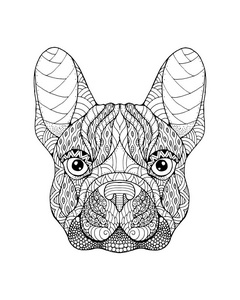 法国斗牛犬 zentangle 程式化。手绘矢量说明