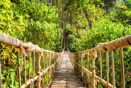 美丽的绳索和竹子造的天桥