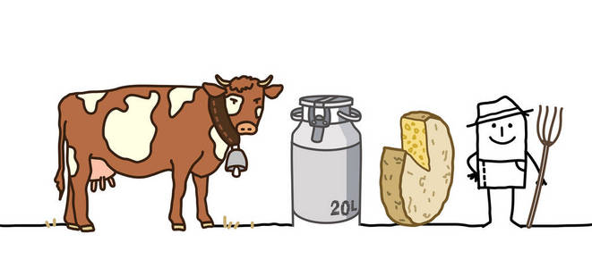 卡通农夫与母牛和乳酪图片