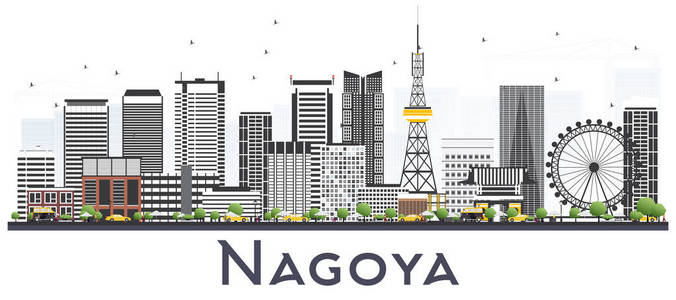 名古屋日本城市天际线与灰色建筑隔离白色