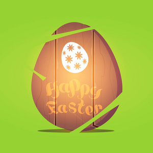 复活节快乐的字母在木制彩蛋节日贺卡或徽章设计