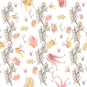无缝花纹可以用于网站背景壁纸纺织品印花。手绘花无休止的向量插图在明亮的背景上。花的主题。夏季系列