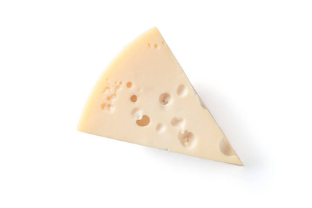 三角片的 maasdam 奶酪被隔离在白色的背景。顶部视图