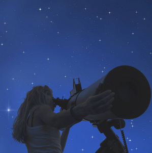 在太空中寻找望远镜的女性背景
