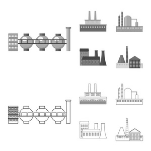 工业生产。工厂集合图标的轮廓, 单色风格矢量符号股票插画网站