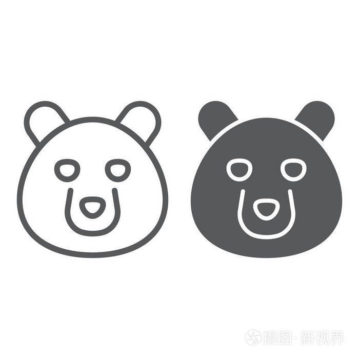 熊线和字形图标 动物和动物园 灰熊符号矢量图形 一个线性模式在