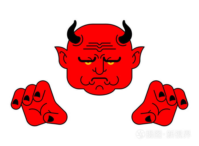 红魔脸见鬼的肖像撒旦的头冥界的恶魔矢量图案