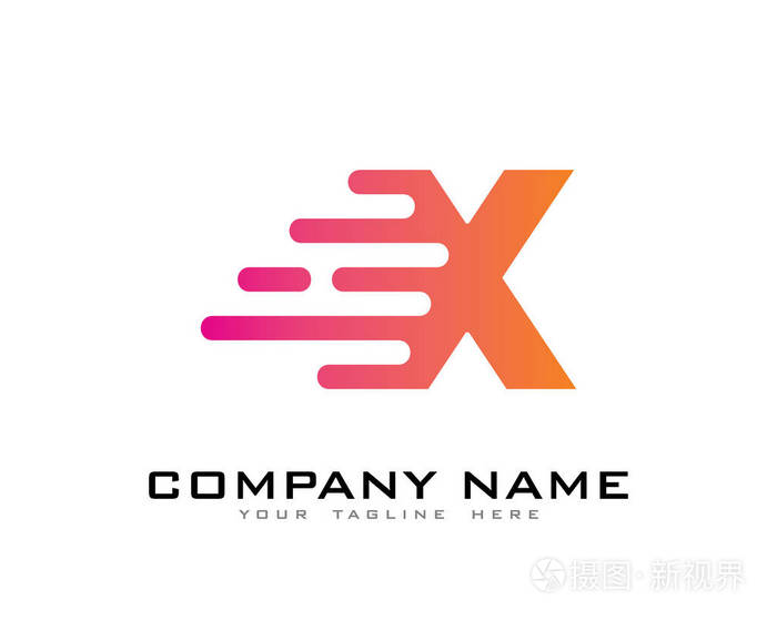 运动速度线字母 x 徽标设计模板元素