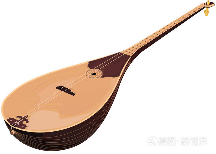 手绘木 dombra 民族哈萨克乐器的矢量插画设计在白色背景下被隔绝