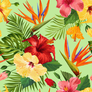 水彩热带花卉无缝图案。花手画背景。异国情调盛开的花设计为布料, 纺织品, 墙纸。矢量插图