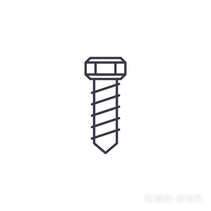 螺丝螺栓线性图标概念螺旋螺栓线矢量符号符号插图