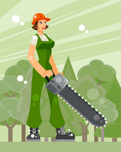 森林中女子伐木工人的矢量插画图片