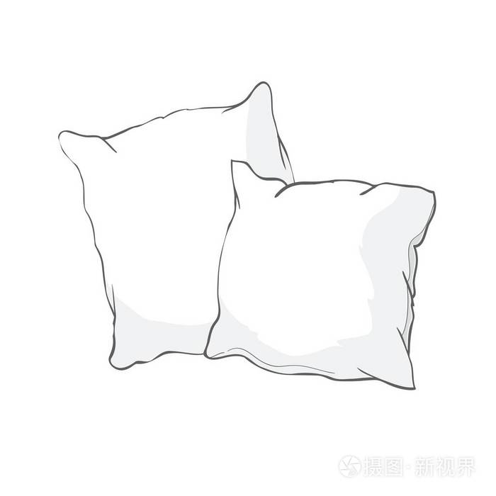 枕头,艺术,枕头隔离,白枕,床枕的素描矢量插图插画-0