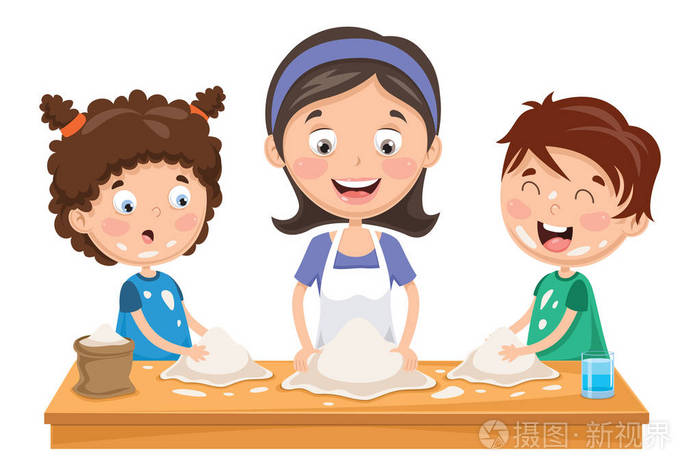 准备面团的母亲和孩子的向量例证