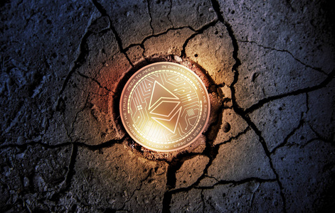 闪亮的金色虚灵议会经典 cryptocurrency 硬币干地球甜点背景挖掘3d 渲染插图