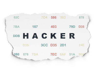 安全理念 黑客撕裂纸张背景上