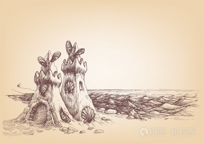 海滩上的沙子城堡插画-正版商用图片0oaxex-摄图新视界