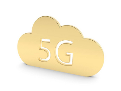 5g. 金色云互联网连接的标志。3d 渲染