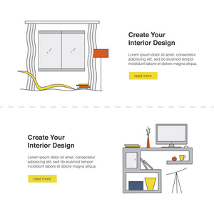 你的室内设计 Web 横幅集。现代家居设计模板