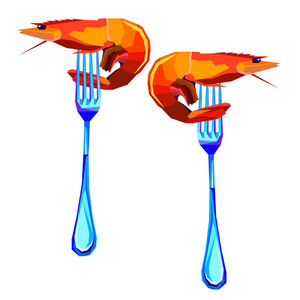 虾矢量海鲜图食品虾餐厅叉图片