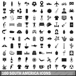 100 南美洲图标集 简单的风格