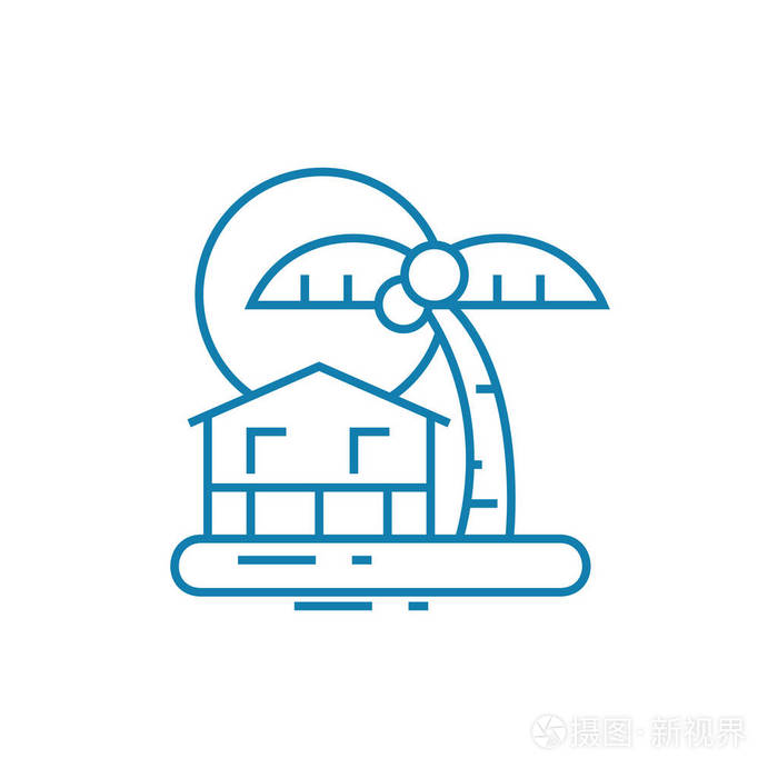 海岛度假胜地线性图标概念.海岛胜地线载体标志, 标志