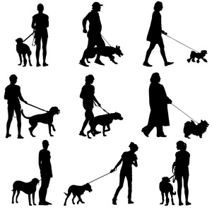 设置 ilhouette 的人和狗。矢量图