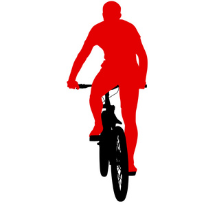 一名骑单车的男子的剪影。矢量插画