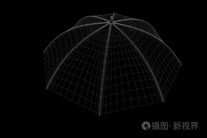 在全息图线框风格的伞.漂亮的 3d 渲染