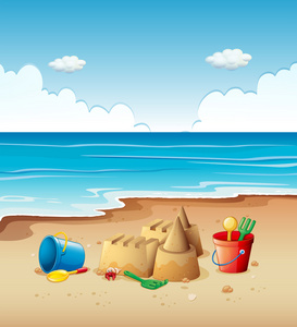 海洋场景在海滩上的玩具