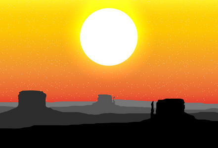 纪念碑谷亚利桑那州反对红色的夕阳的天空