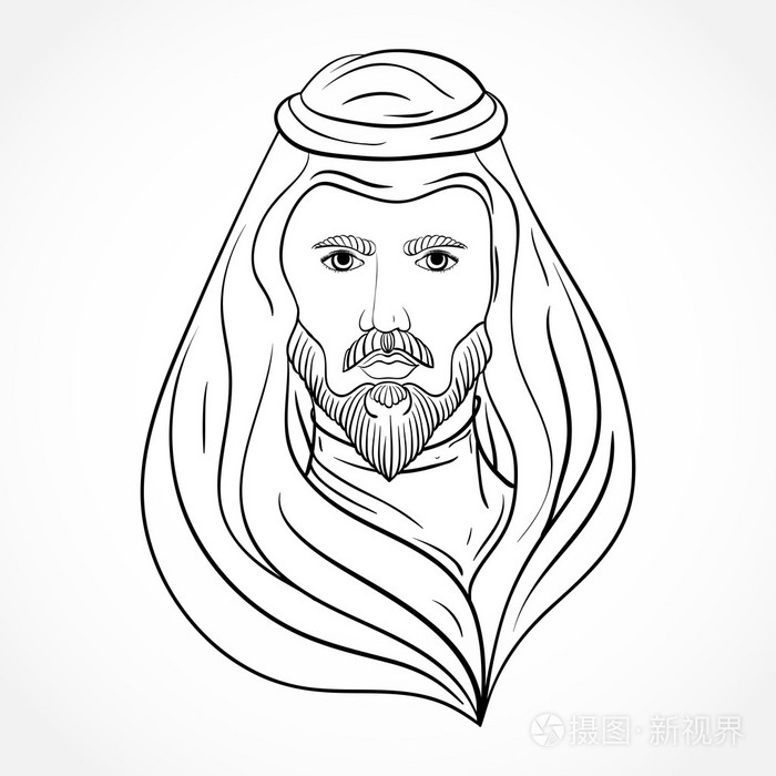 插画 阿拉伯语的人.黑色和白色手绘矢量图中线条艺术样式.eps