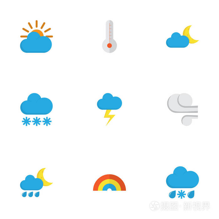 集合的阳光, 闪光灯, 雪和其他元素.此外包括符号如云,冬季风暴