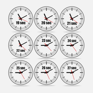 矢量插图, 从19到 27, 一秒间隔, 3 行和3列的灰色背景, 为商业或教育。手表在平面设计。手表套装1