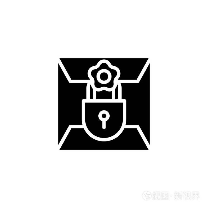 机密字母黑色图标概念.保密字母平面矢量符号, 符号, 插图