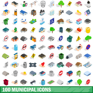 100 市政图标集，等距 3d 风格