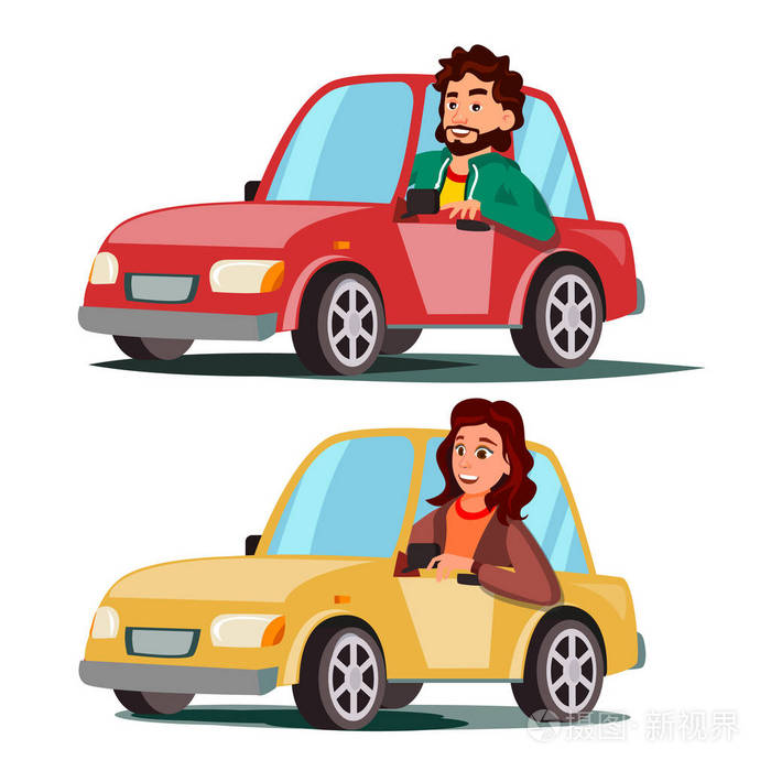 男人, 女人坐在现代汽车.买一本新车驾驶学校概念.
