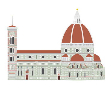 圣玛丽亚 dei 菲奥雷，佛罗伦萨，意大利。孤立在白色背景矢量图