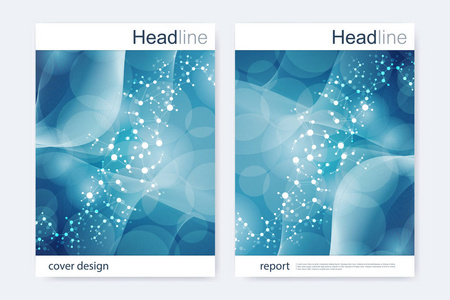 科学的宣传册设计模板。矢量海报布局 分子结构与连接的线和点。科学模式原子 Dna 与杂志 传单 封面 海报设计元素