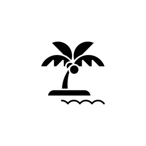 海岛黑图标概念。海岛平的载体标志, 标志, 例证