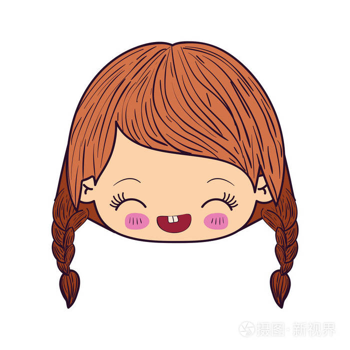 卡哇伊多彩漫画面对辫的头发面部表情笑的小女孩