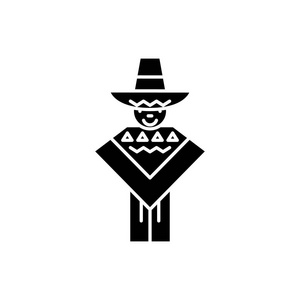 墨西哥人黑色图标概念。墨西哥人平面向量符号, 符号, 插图