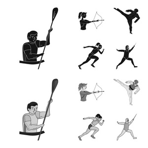 射箭, 空手道, 跑步, 击剑。奥林匹克体育集合图标黑色, monochrom 风格矢量符号股票插画网站