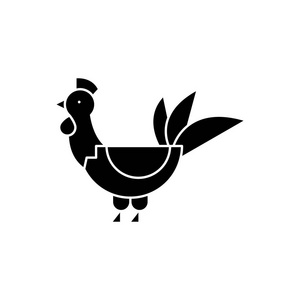 家禽黑色图标概念。家禽平面矢量符号, 符号, 插图